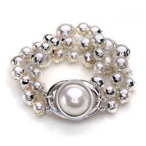 Grace Silver Plated Three Rows White Pearl Bracelet-